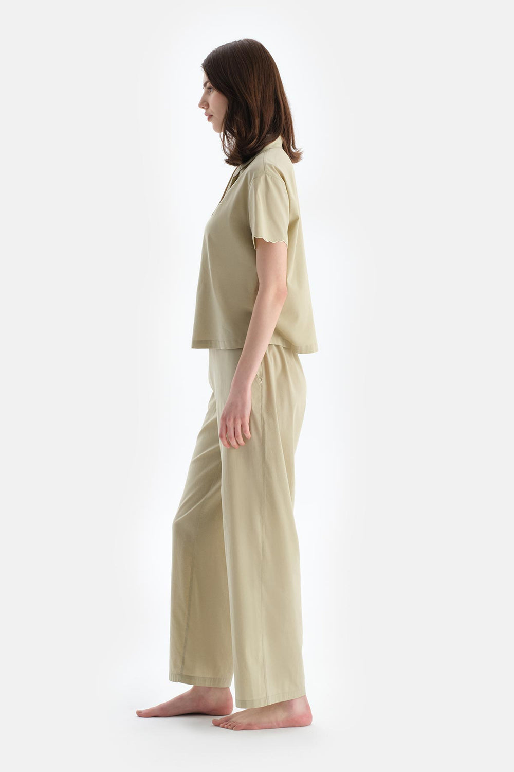 Açık Yeşil Dikiş Detaylı Dokuma Pantolon