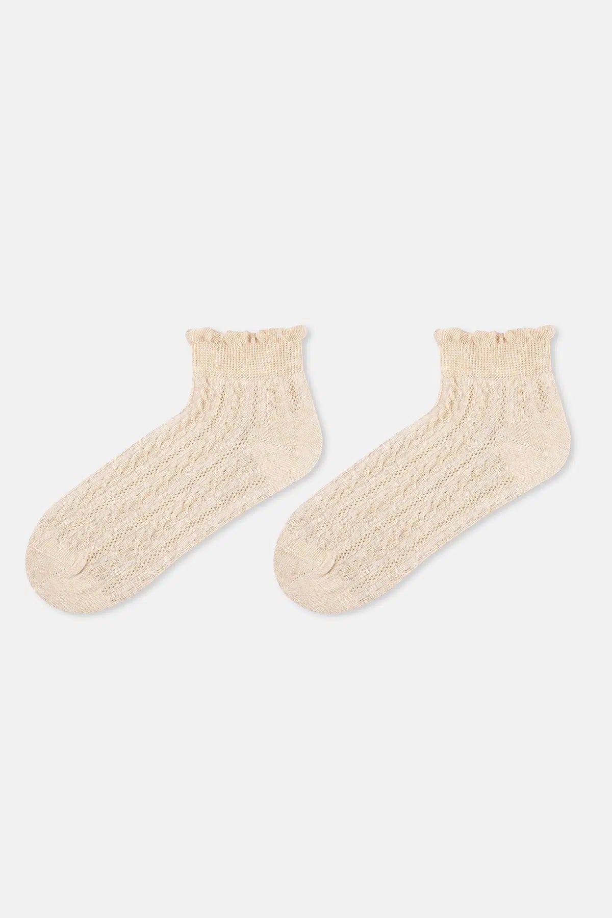 Bej Kadın Buğday Örgülü Patik Çorap