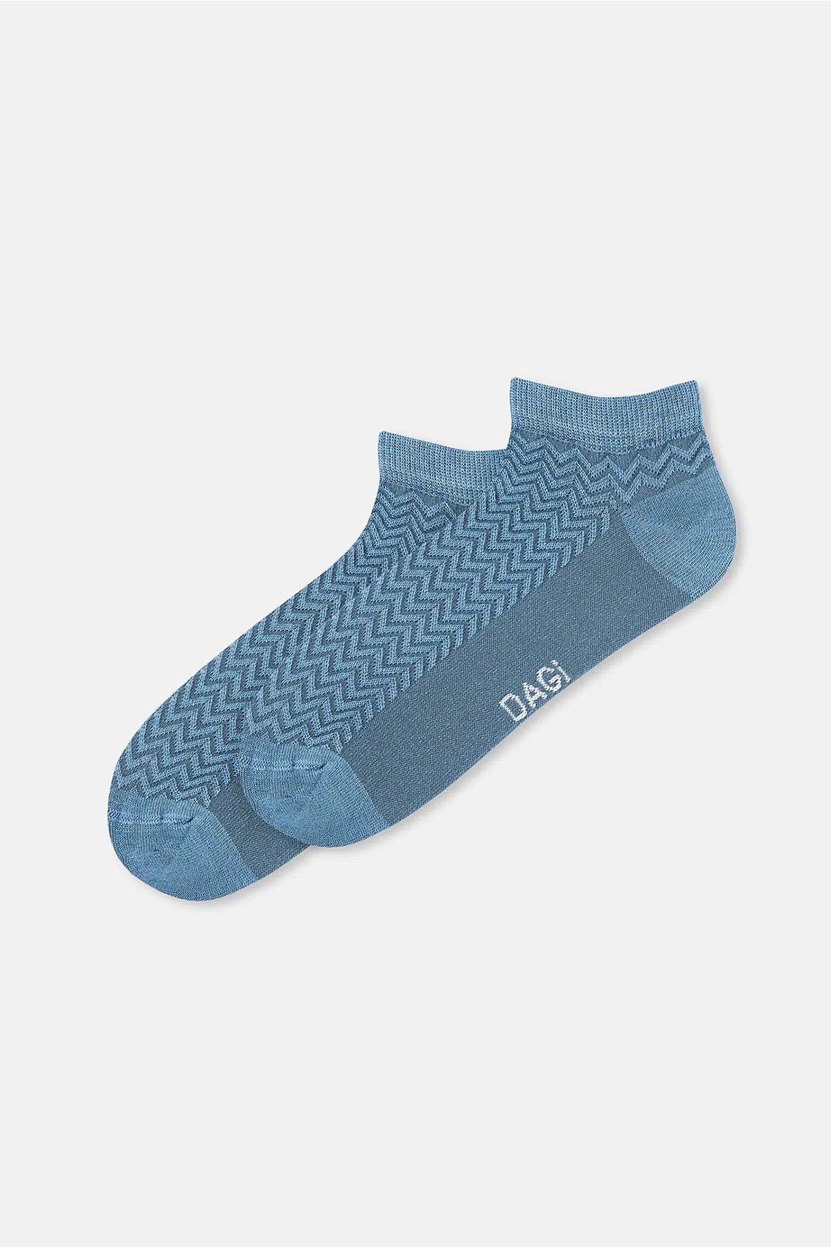 Beyaz-Indigo Kadın 2'li Zigzak Desenli Bambu Patik Çorap