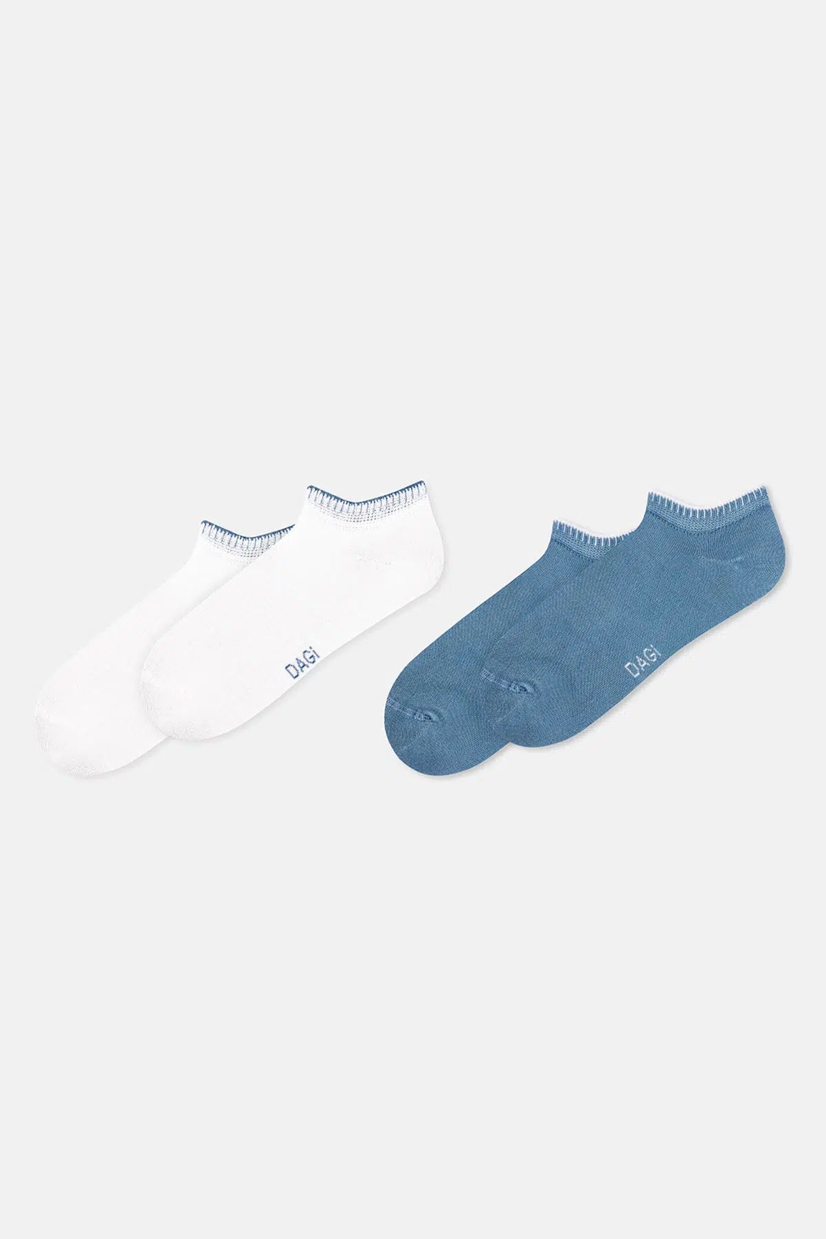 Beyaz-Mavi Kadın 2'li Bambu Patik Çorap
