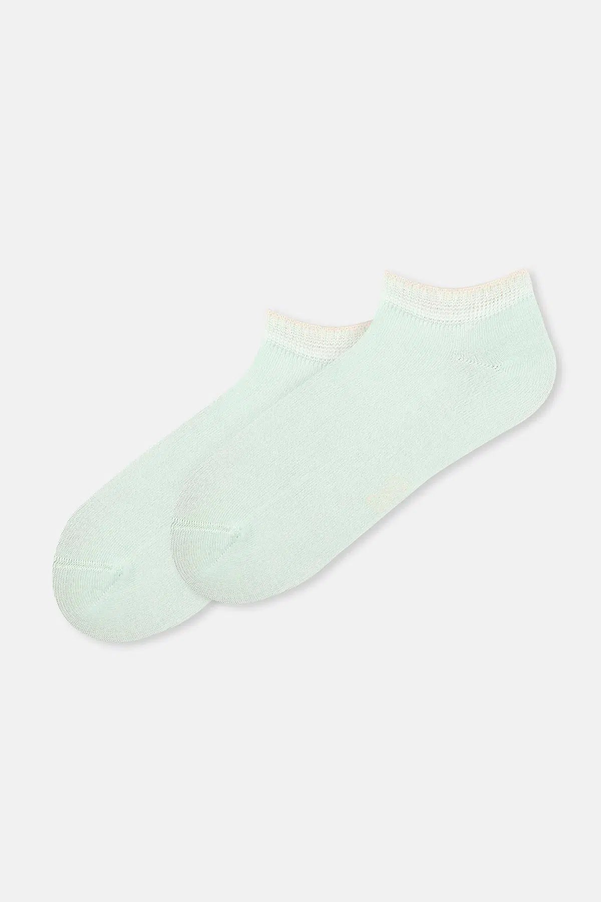 Ekru-Mint Kadın 2'li Bambu Patik Çorap