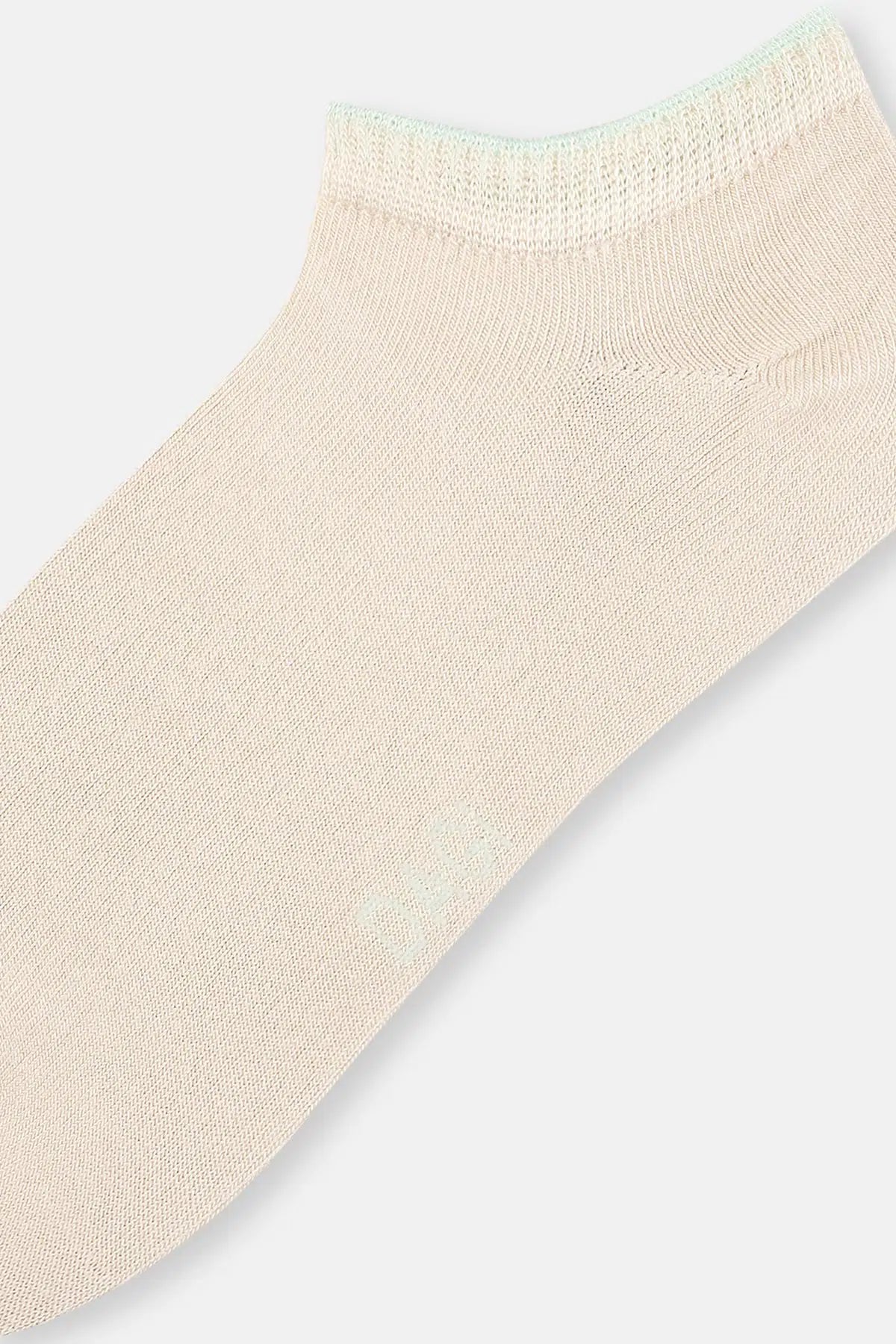 Ekru-Mint Kadın 2'li Bambu Patik Çorap