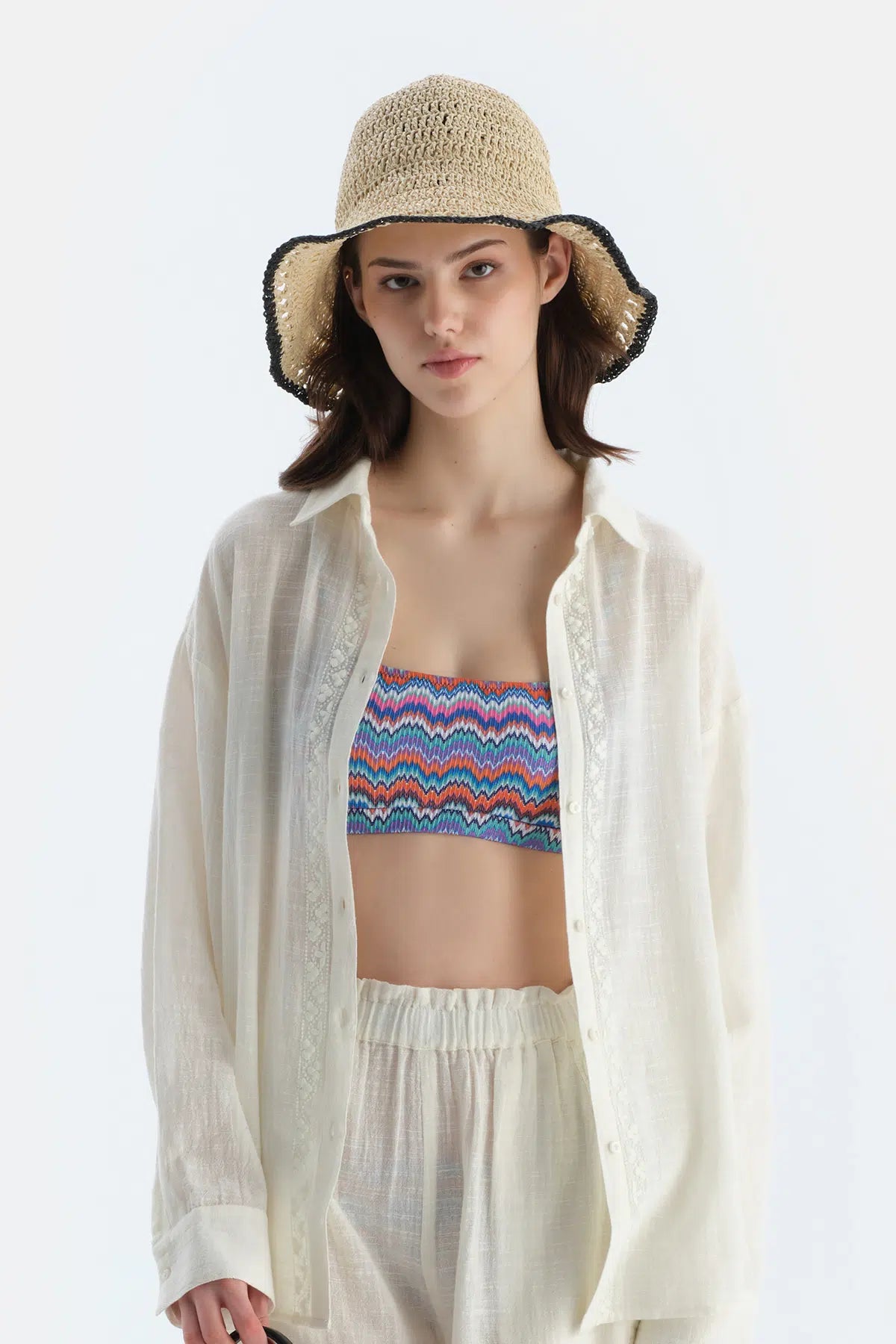 Ekru Kadın Hasır Şapka