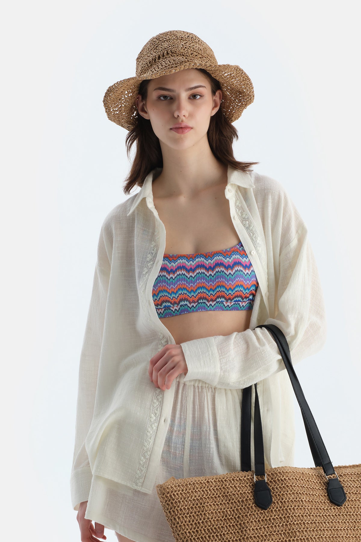 Bej Kadın Hasır Şapka