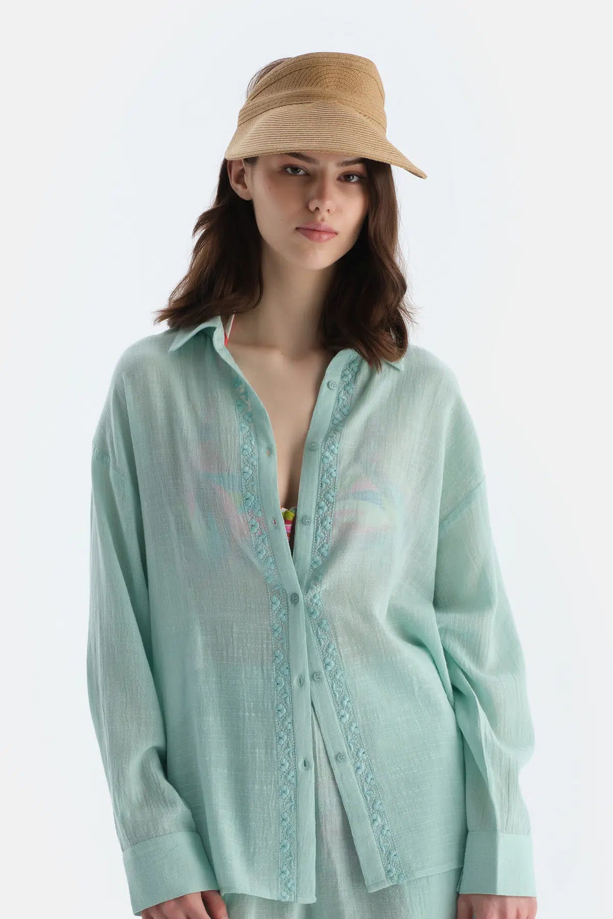 Bej Kadın Vizör Hasır Şapka