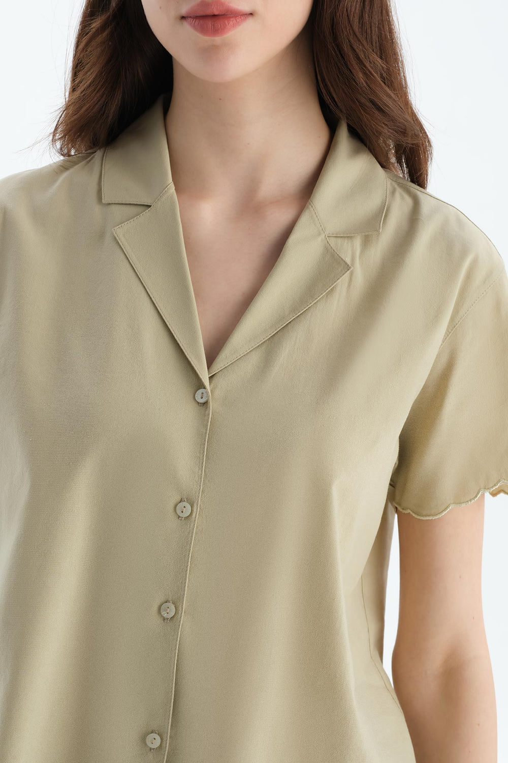 Açık Yeşil Dikiş Detaylı Dokuma Gömlek