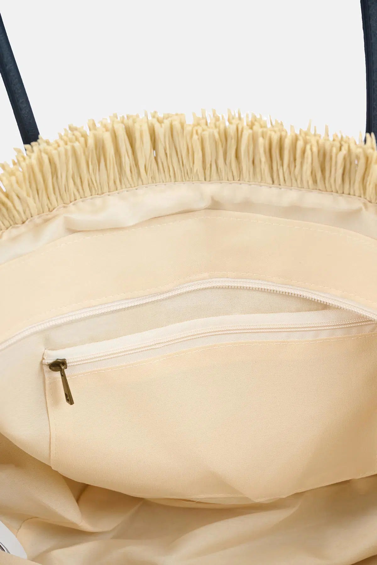 Ekru Kadın Püskül Detaylı Hasır Plaj Çantası