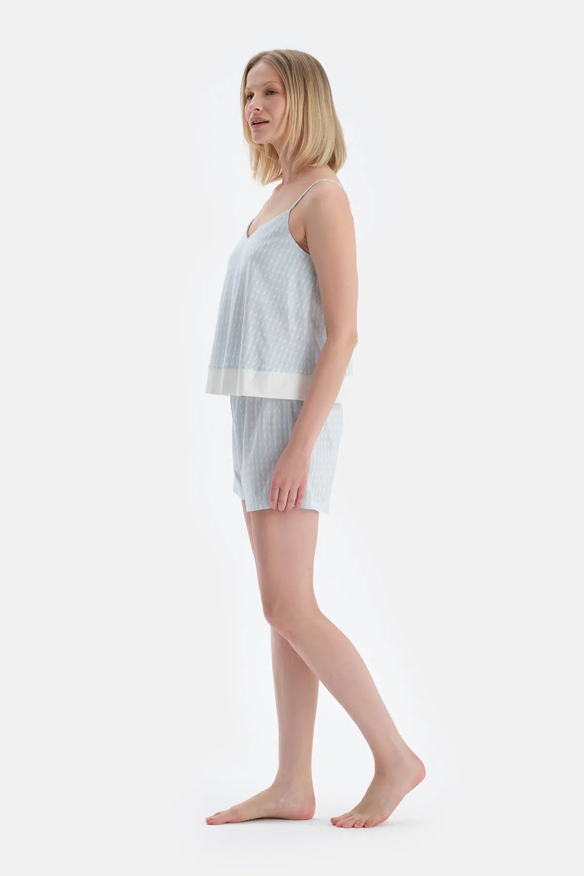 Açık Mavi Halat Desenli Atlet Şort Pijama Takımı