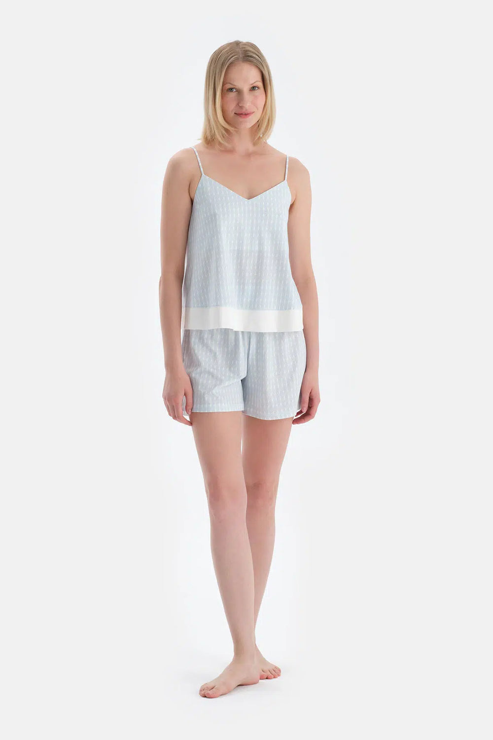 Açık Mavi Halat Desenli Atlet Şort Pijama Takımı