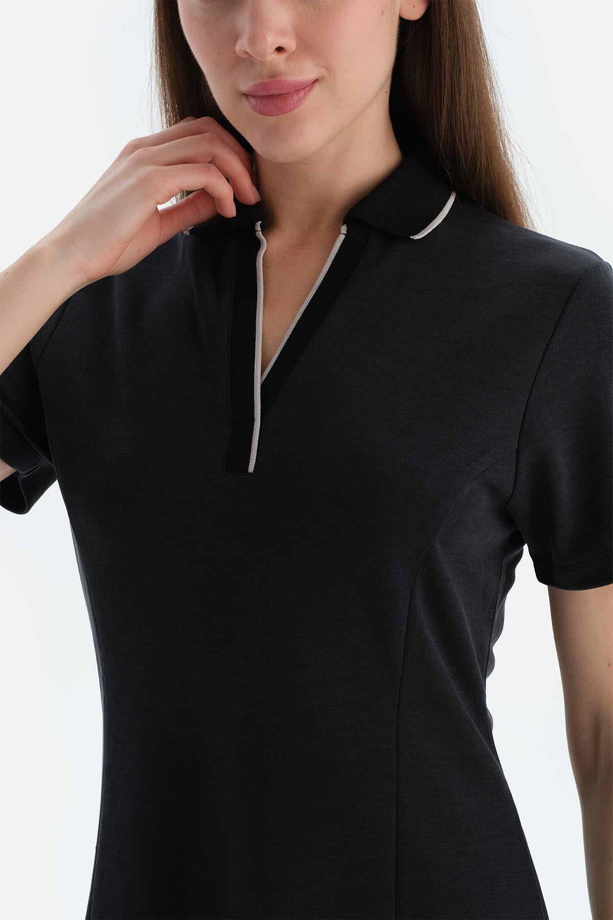 Siyah Kadın Modal Karışımlı Kısa Kollu Elbise