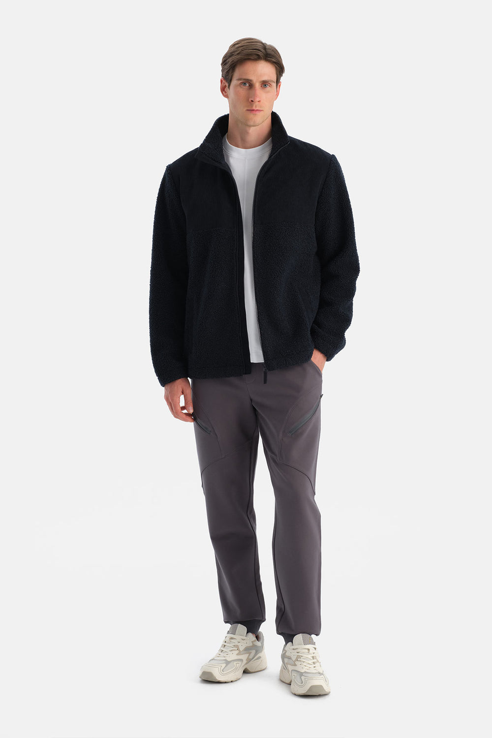 ERKEK FERMUARLI KADİFE DETAYLI POLAR MONT