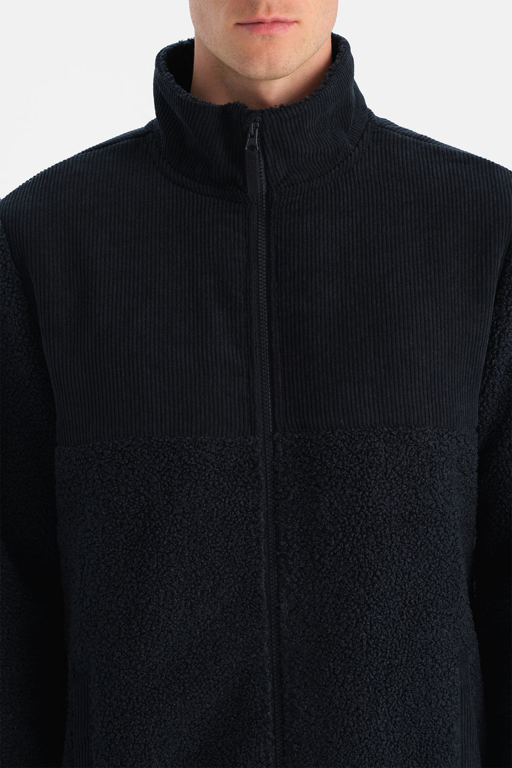 ERKEK FERMUARLI KADİFE DETAYLI POLAR MONT