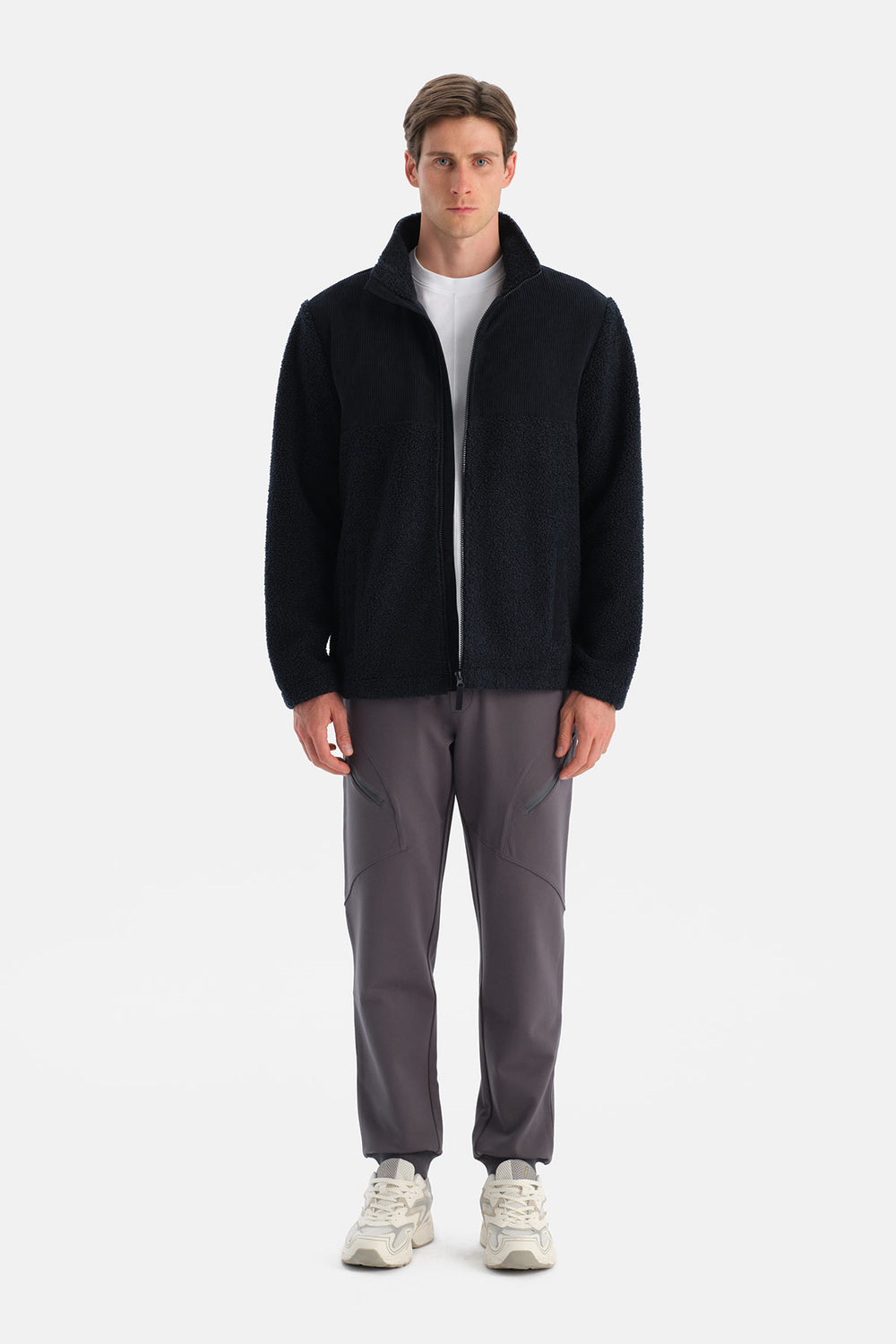 ERKEK FERMUARLI KADİFE DETAYLI POLAR MONT