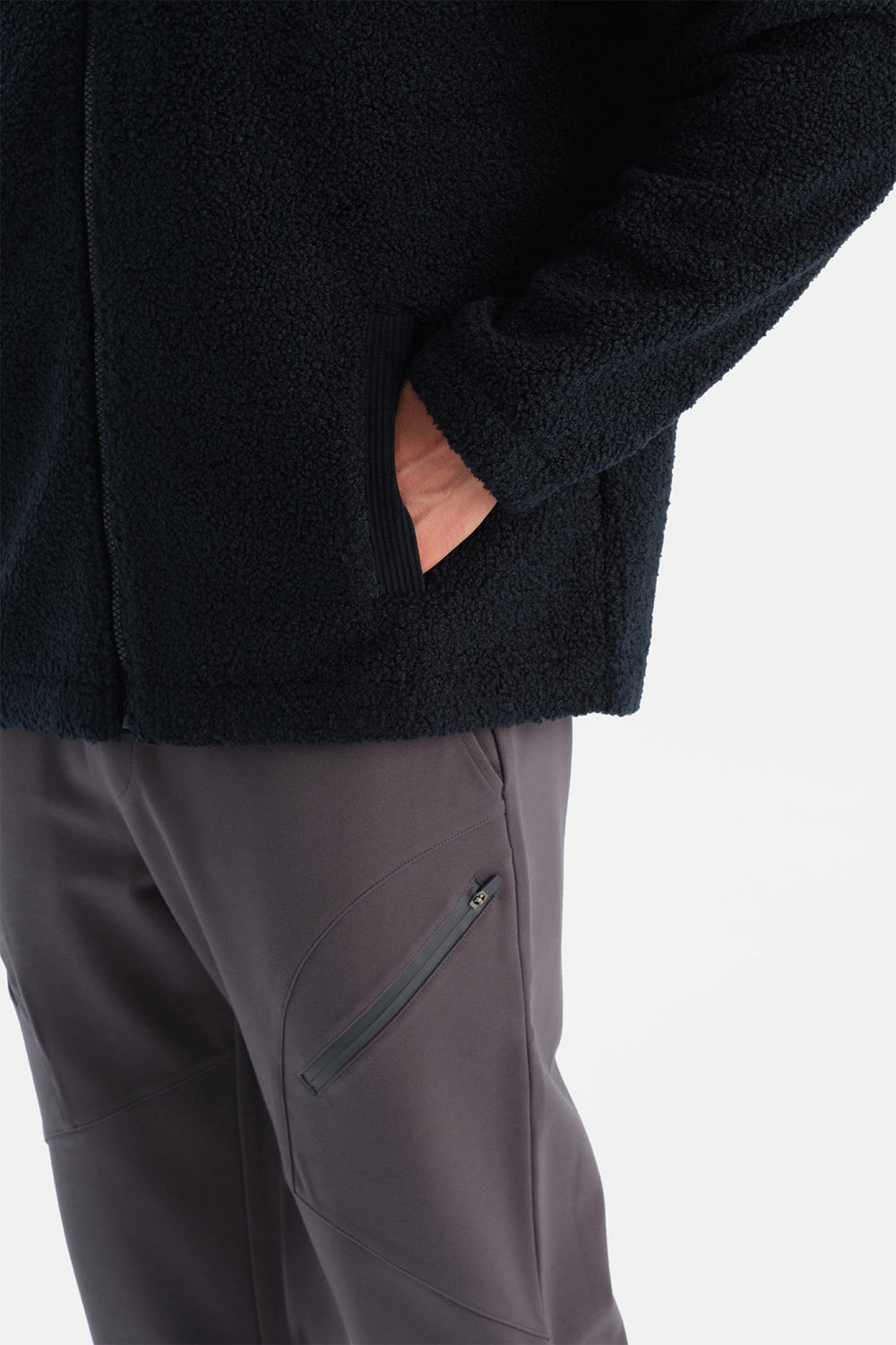 ERKEK FERMUARLI KADİFE DETAYLI POLAR MONT