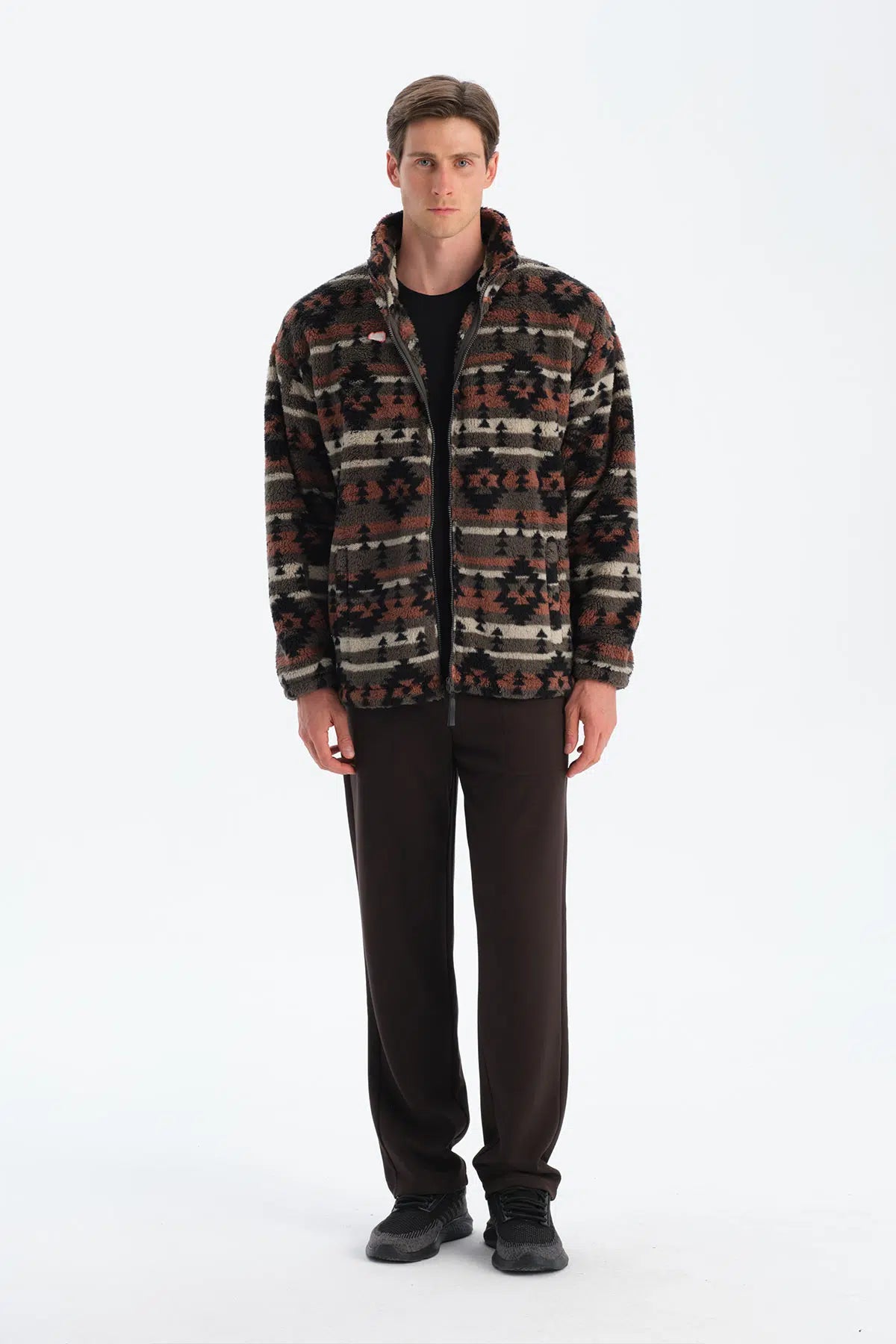 ERKEK ETNİK DESEN BASKILI POLAR SWEATSHIRT