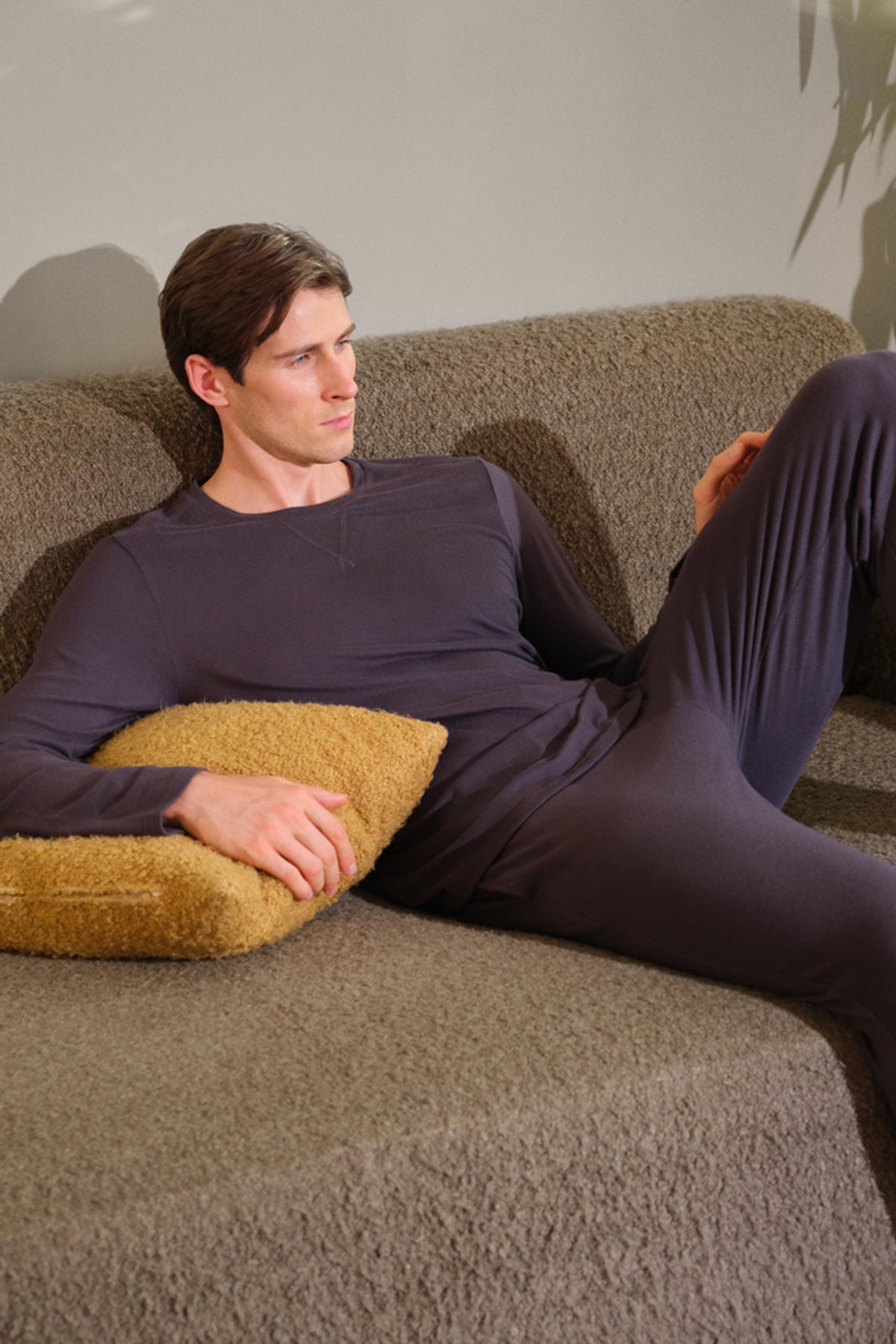 Lacivert DüDetaylı Uzun Kollu Tişört Pantolon Pijama Takımı