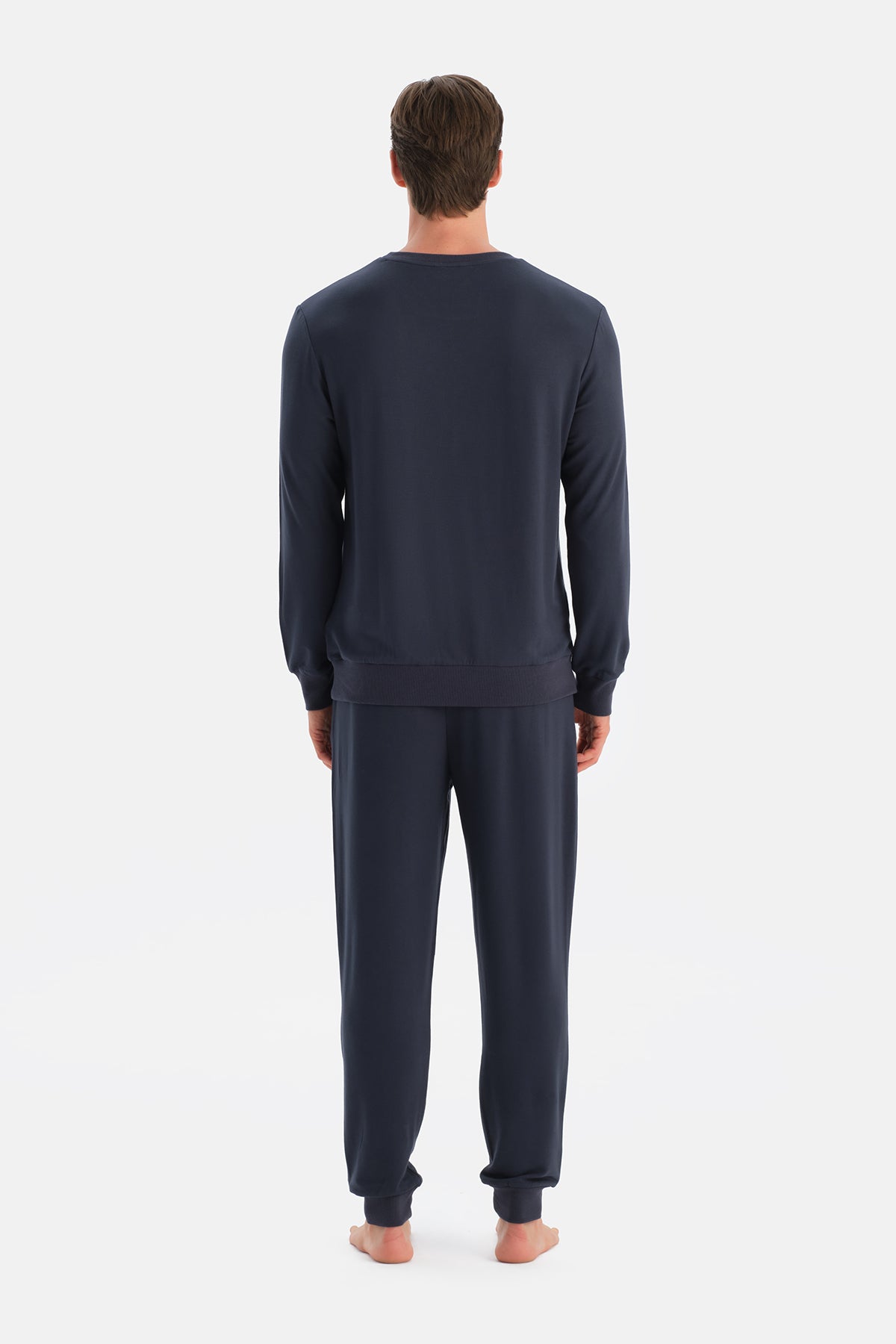 Lacivert DüDetaylı Uzun Kollu Tişört Pantolon Pijama Takımı