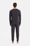 Antrasıt Dikiş Detaylı Uzun Kollu Termal Tişört Pantolon Pijama Takımı