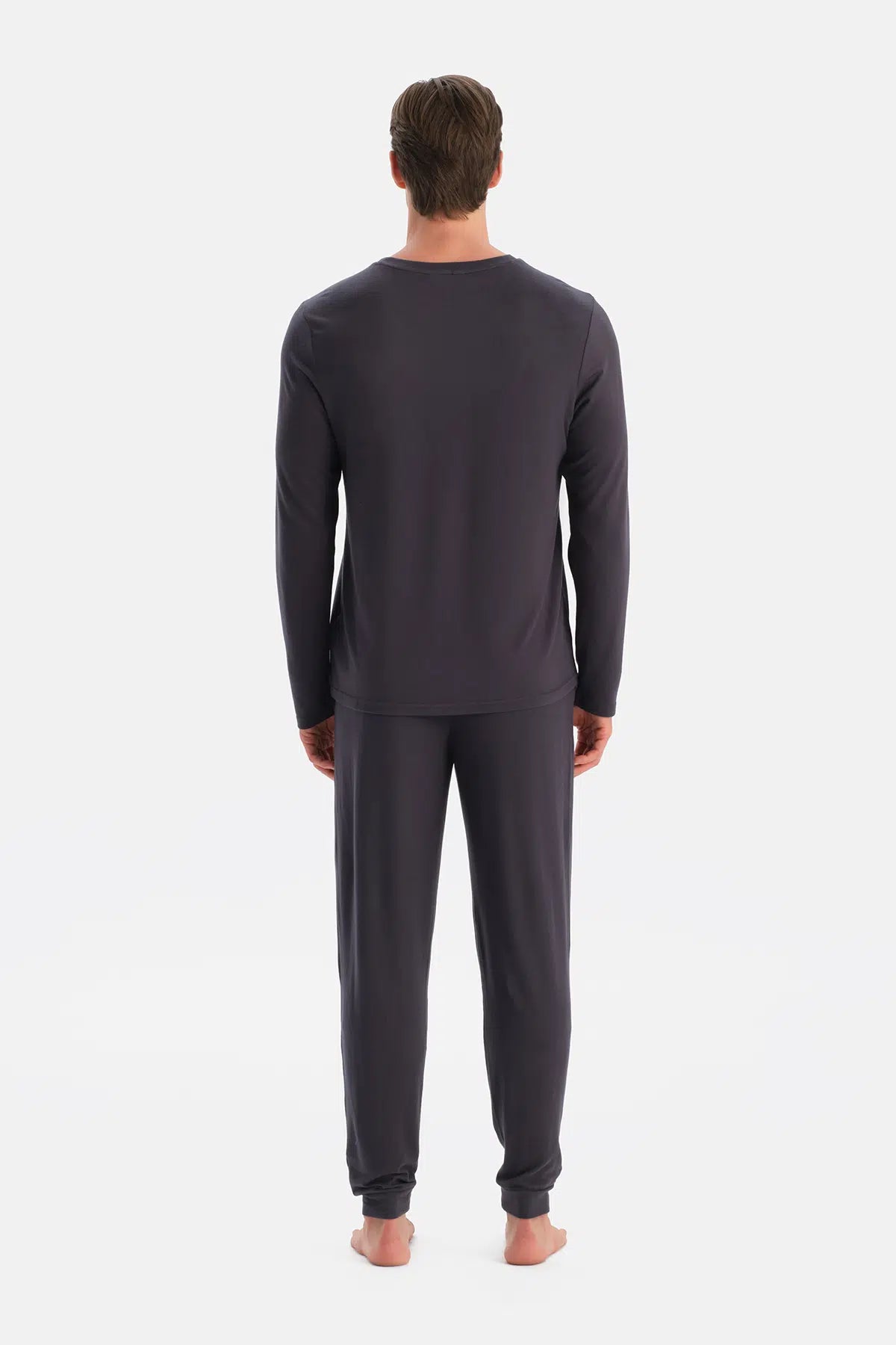 Antrasıt Dikiş Detaylı Uzun Kollu Termal Tişört Pantolon Pijama Takımı