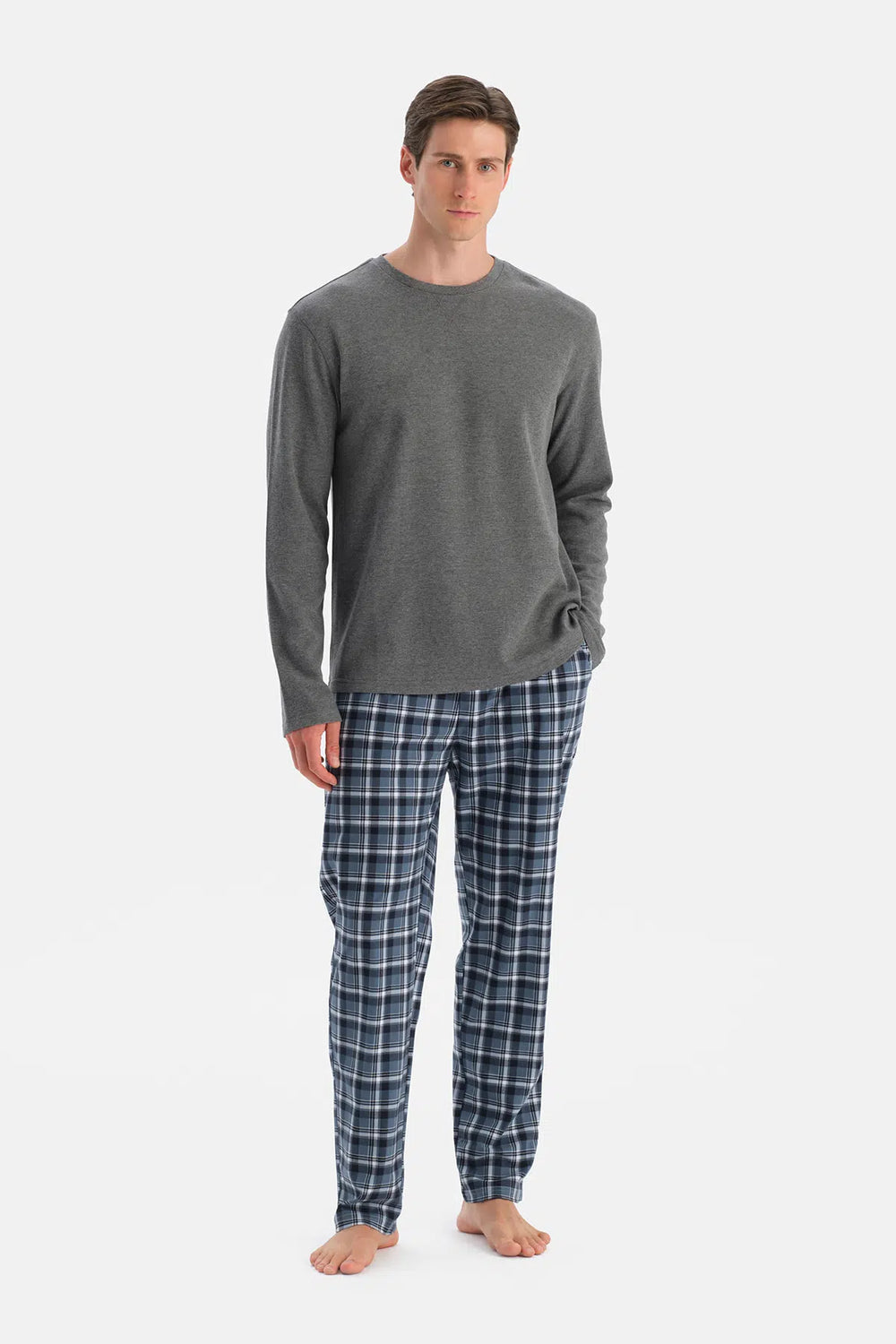 Antrasit Melanj Dikiş Detaylı Waffle Tişört Pantolon Pijama Takımı