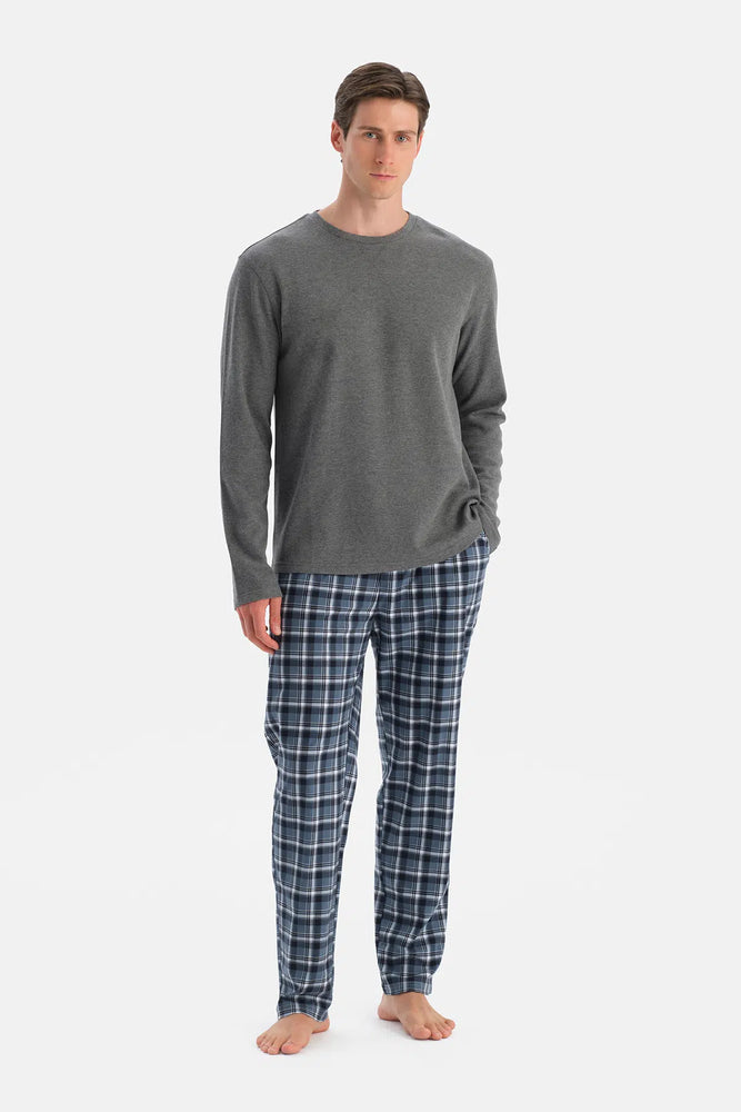 Antrasit Melanj Dikiş Detaylı Waffle Tişört Pantolon Pijama Takımı