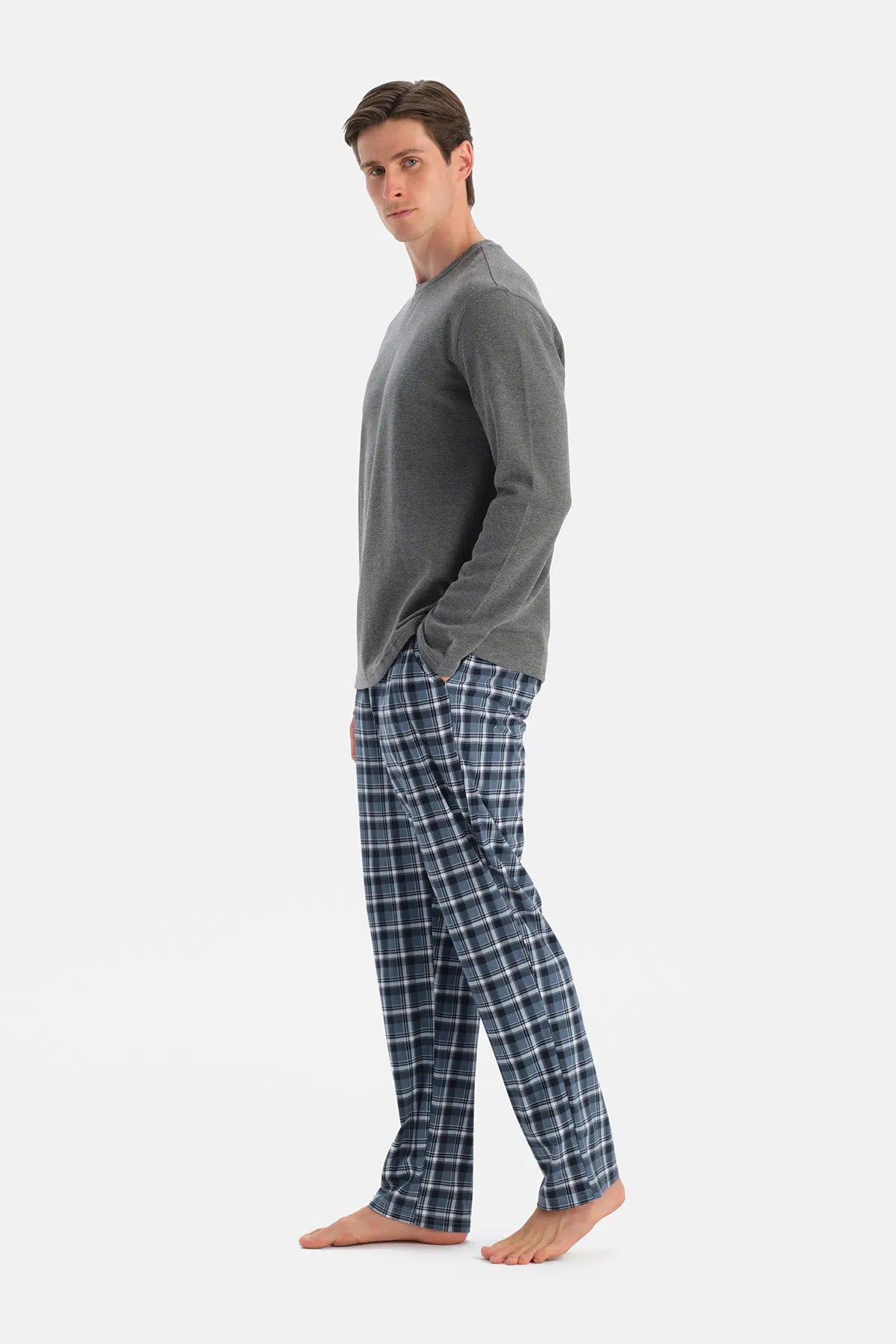 Antrasit Melanj Dikiş Detaylı Waffle Tişört Pantolon Pijama Takımı