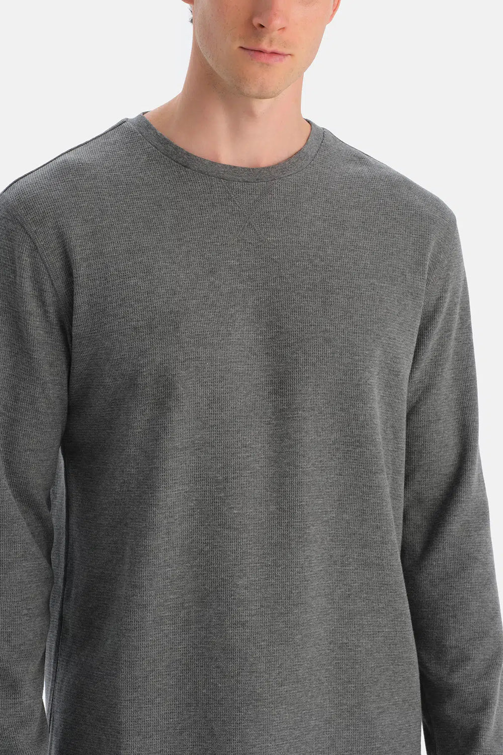 Antrasit Melanj Dikiş Detaylı Waffle Tişört Pantolon Pijama Takımı