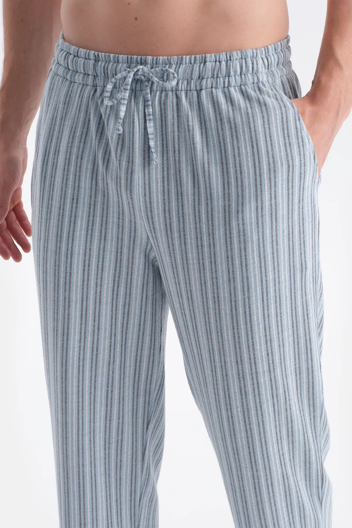 Mavi Kısa Kollu Altı Çizgili Tişört Pantolon Takım