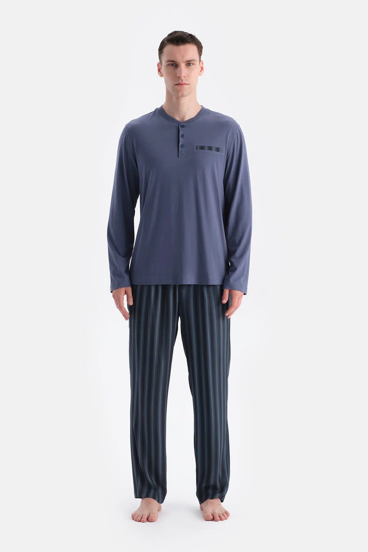 Indigo Patlı Cep Detaylı Tişört Pantolon Takım