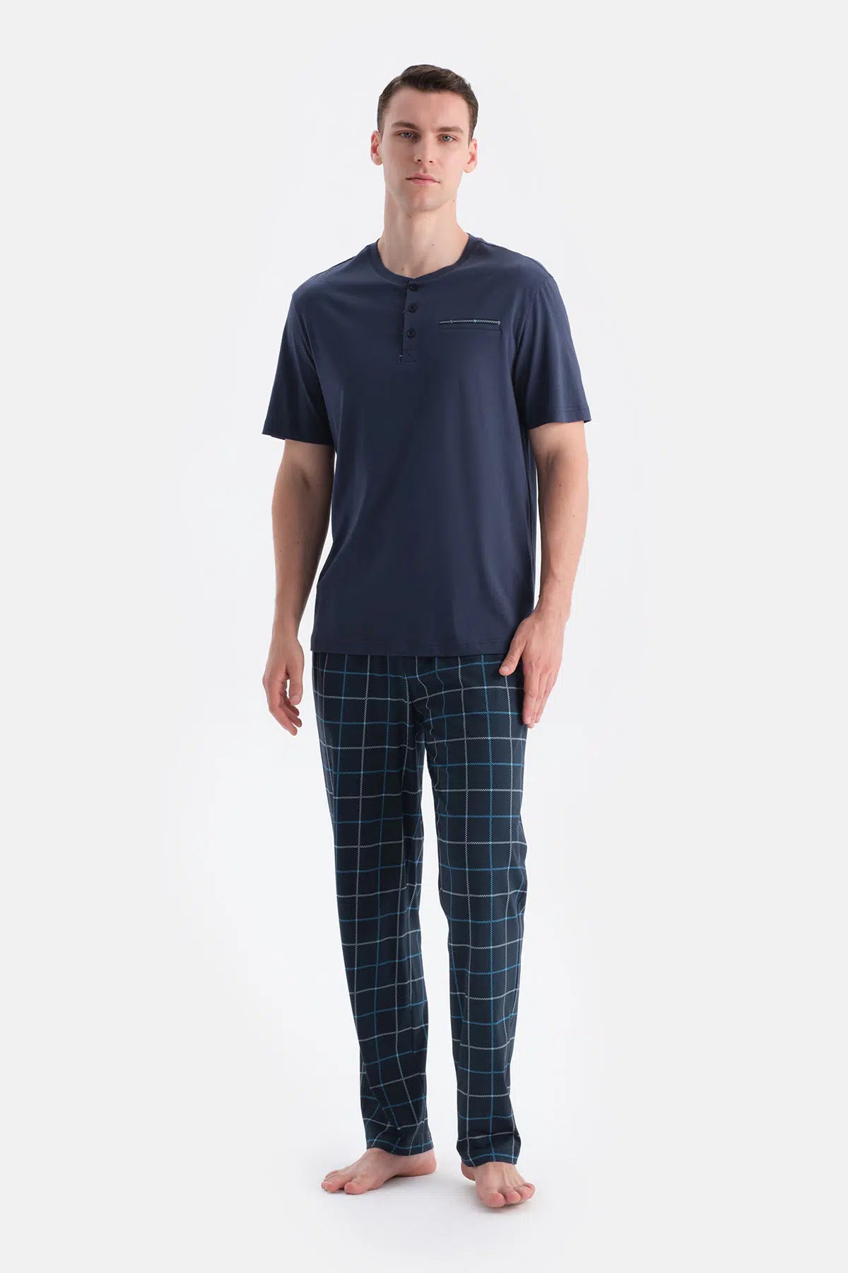 Lacivert Pat ve Cep Detaylı Üçlü Takım