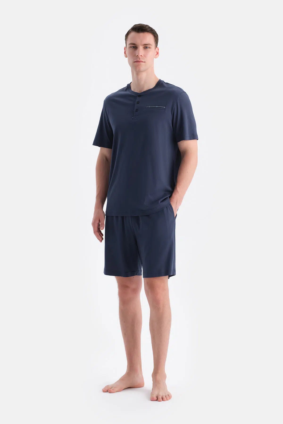 Lacivert Pat ve Cep Detaylı Üçlü Takım