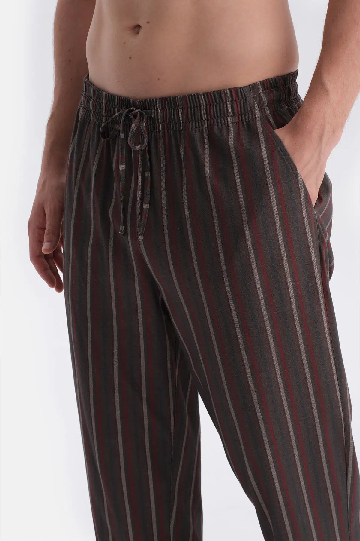 Bordo Kısa Kollu Altı Çizgili Tişört Pantolon Takım