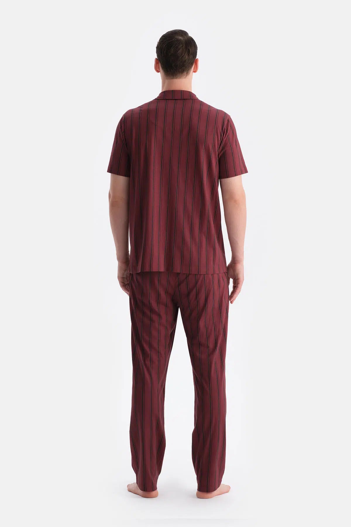 Bordo Çizgili Gömlek Pantolon Takım