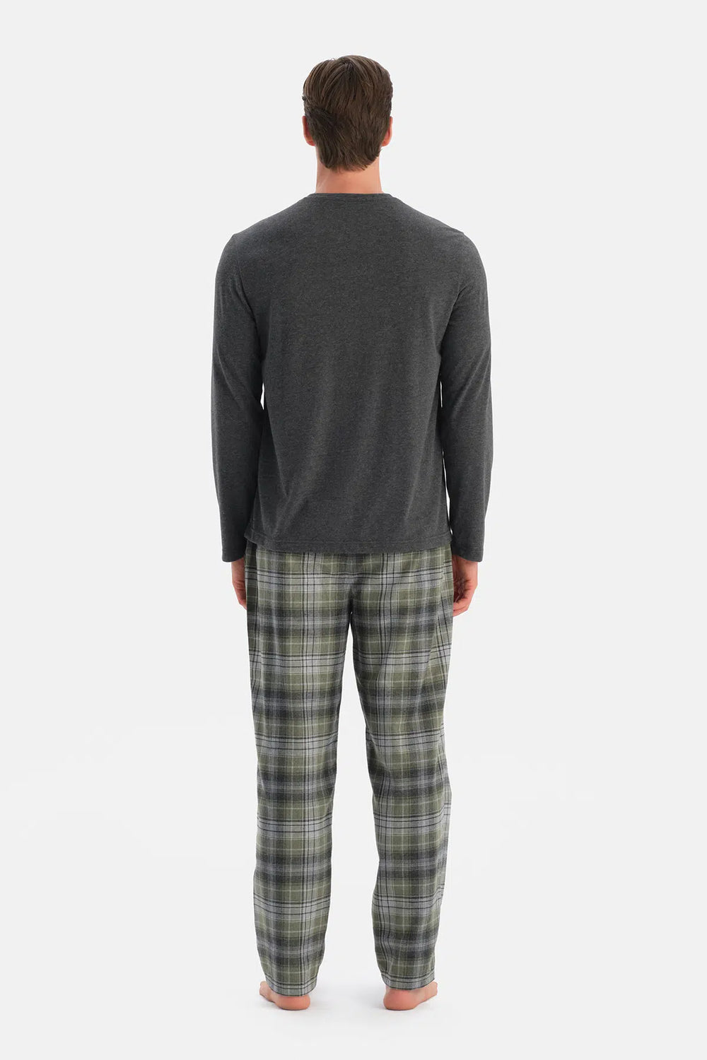 Antrasit Melanj Uzun Kollu Pat ve Cep Detaylı Tişört Pantolon Takım