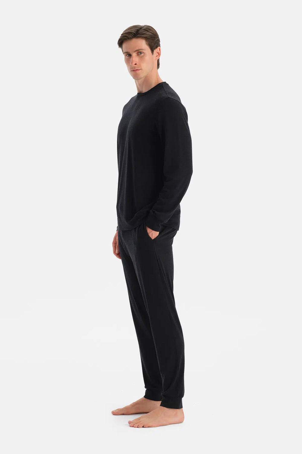 Antrasit Melanj Kol ve Etek Ucu Bantlı Tişört Pantolon Takım