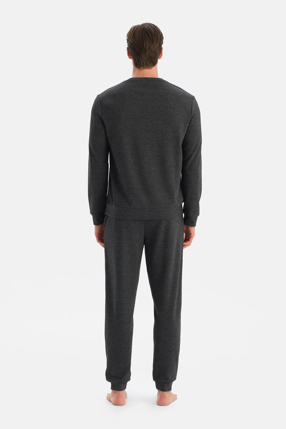 Antrasit Melanj Uzun Kollu Bisiklet Yaka Tişört Pantolon Takım