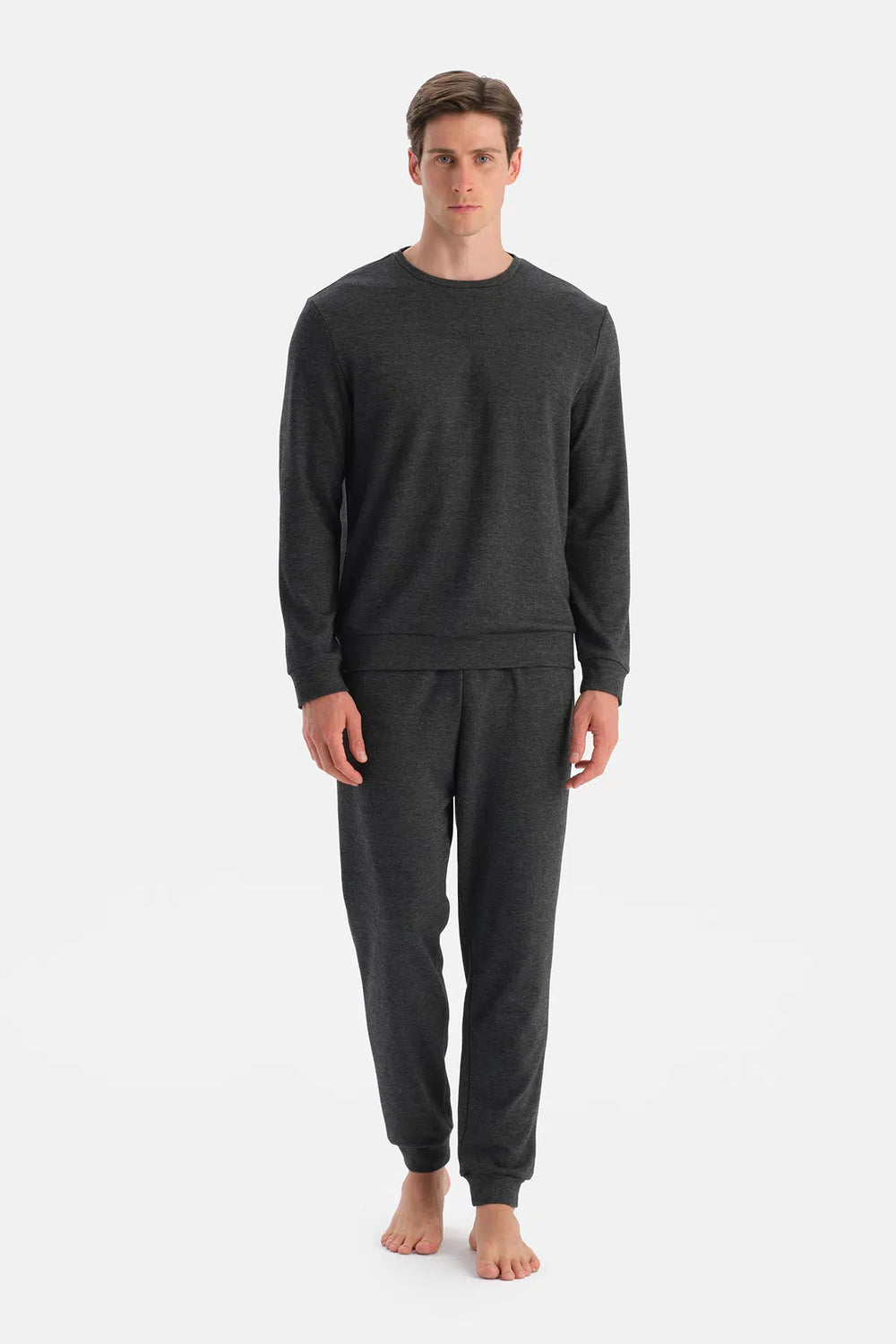 Antrasit Melanj Uzun Kollu Bisiklet Yaka Tişört Pantolon Takım