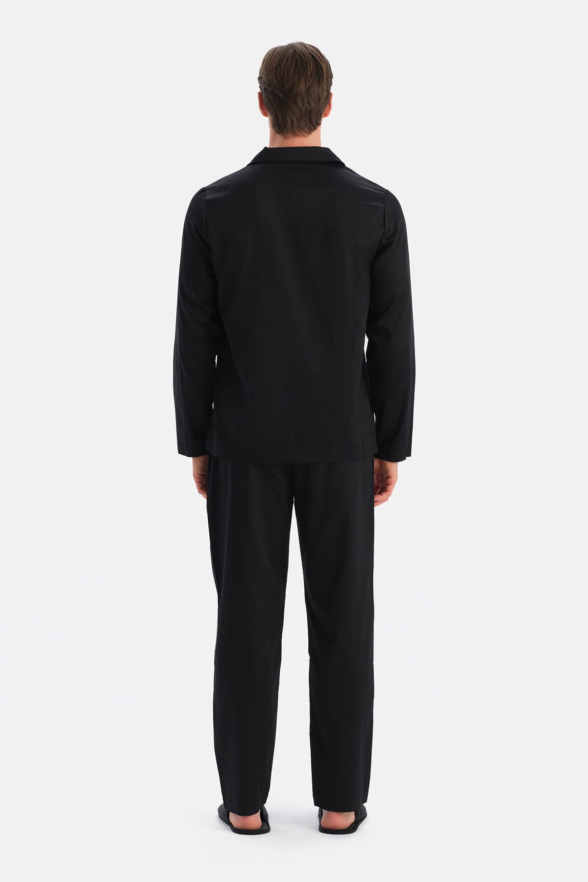 Siyah Travel Biye Detaylı Dokuma Gömlek Pantolon Pijama Seti