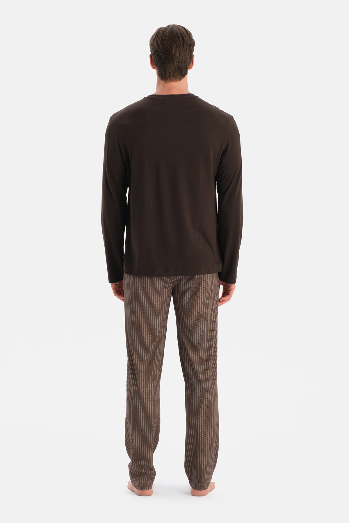 Koyu Kahve Travel Pamuk Modal Tişört Pantolon Pijama Seti