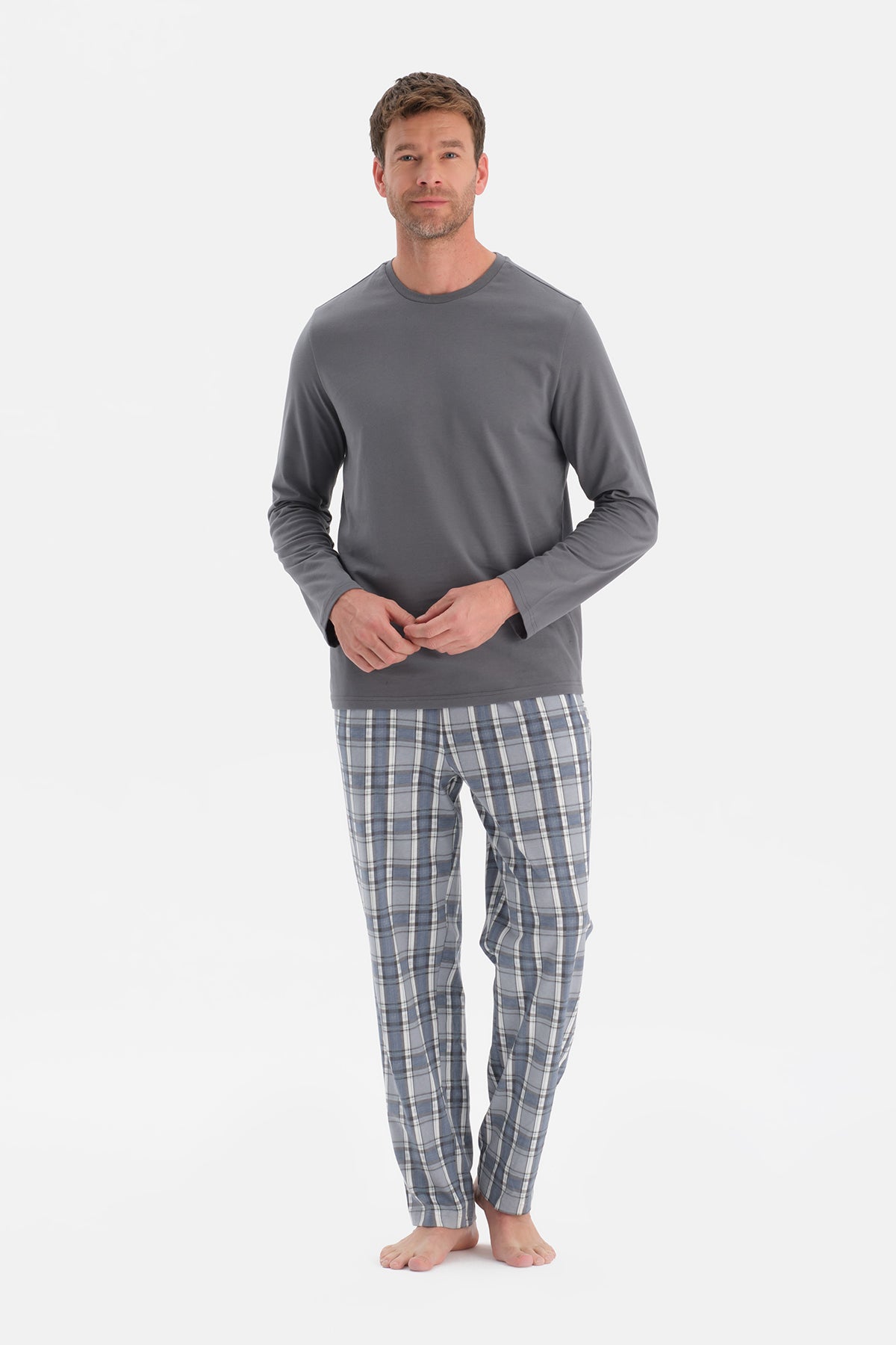 BİSİKLET YAKA UZUN KOLLU PİJAMA TAKIM