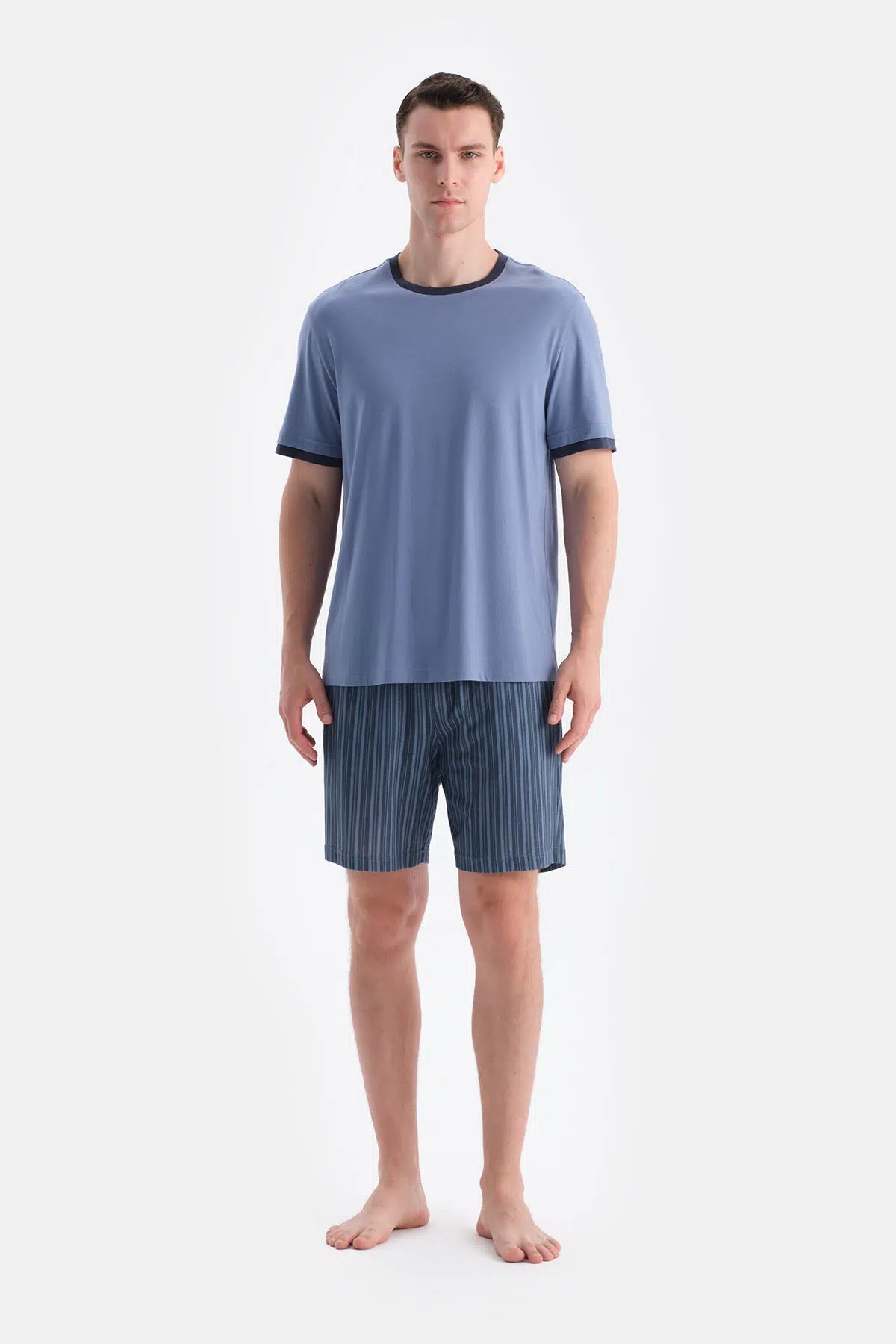 Lacivert Altı Çizgili Tişört Şort Takım
