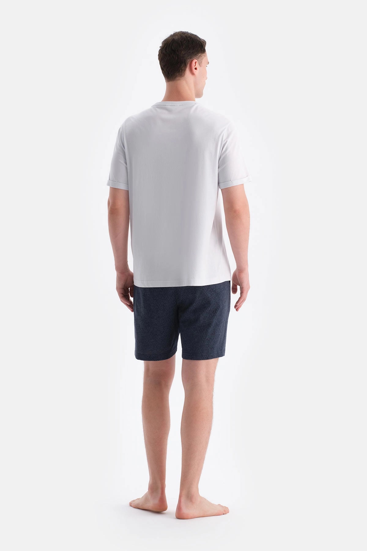 Buz Mavisi Kısa Kollu Altı Desenli Tişört Şort Takım