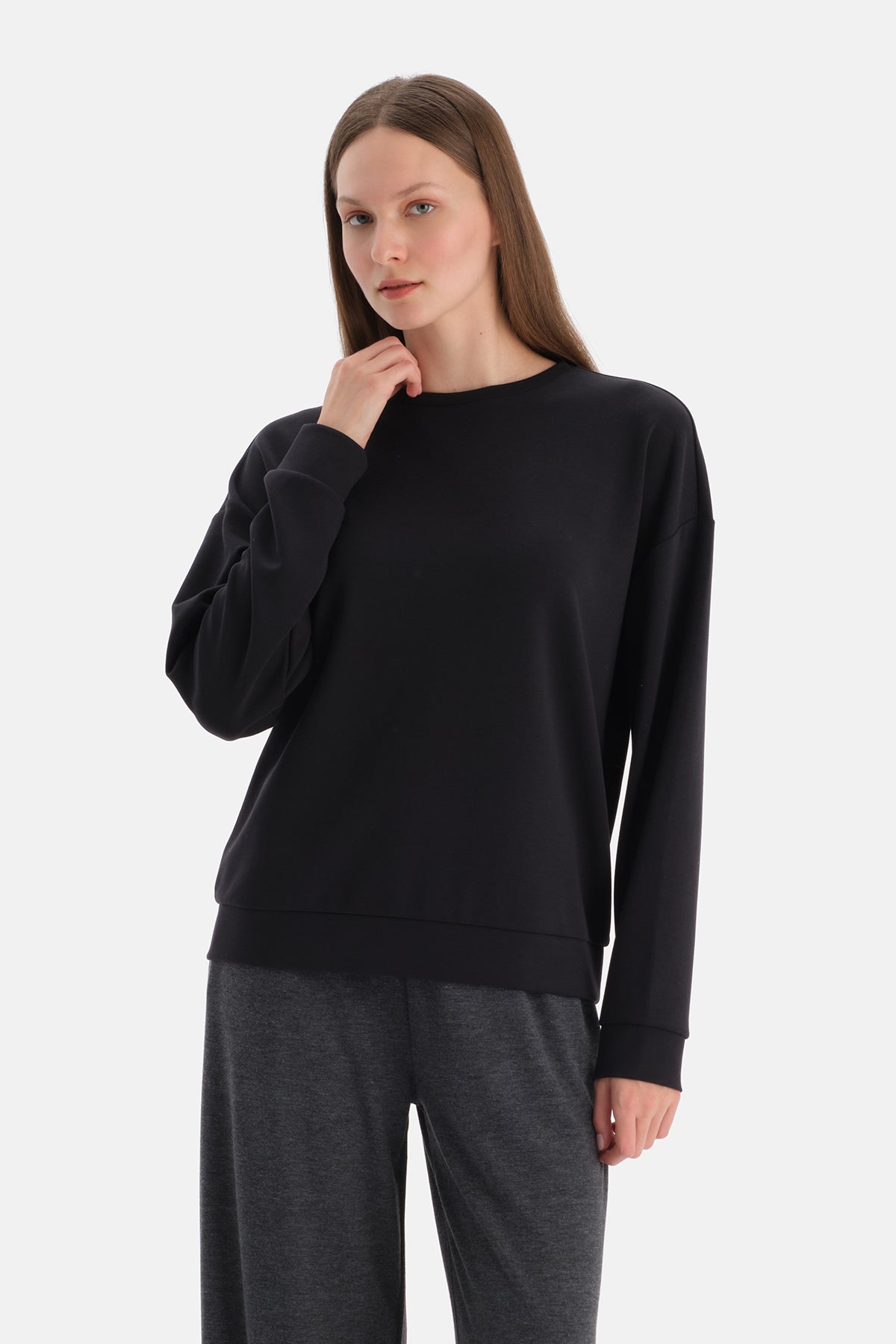 Siyah Basic Modal Sweatshirt