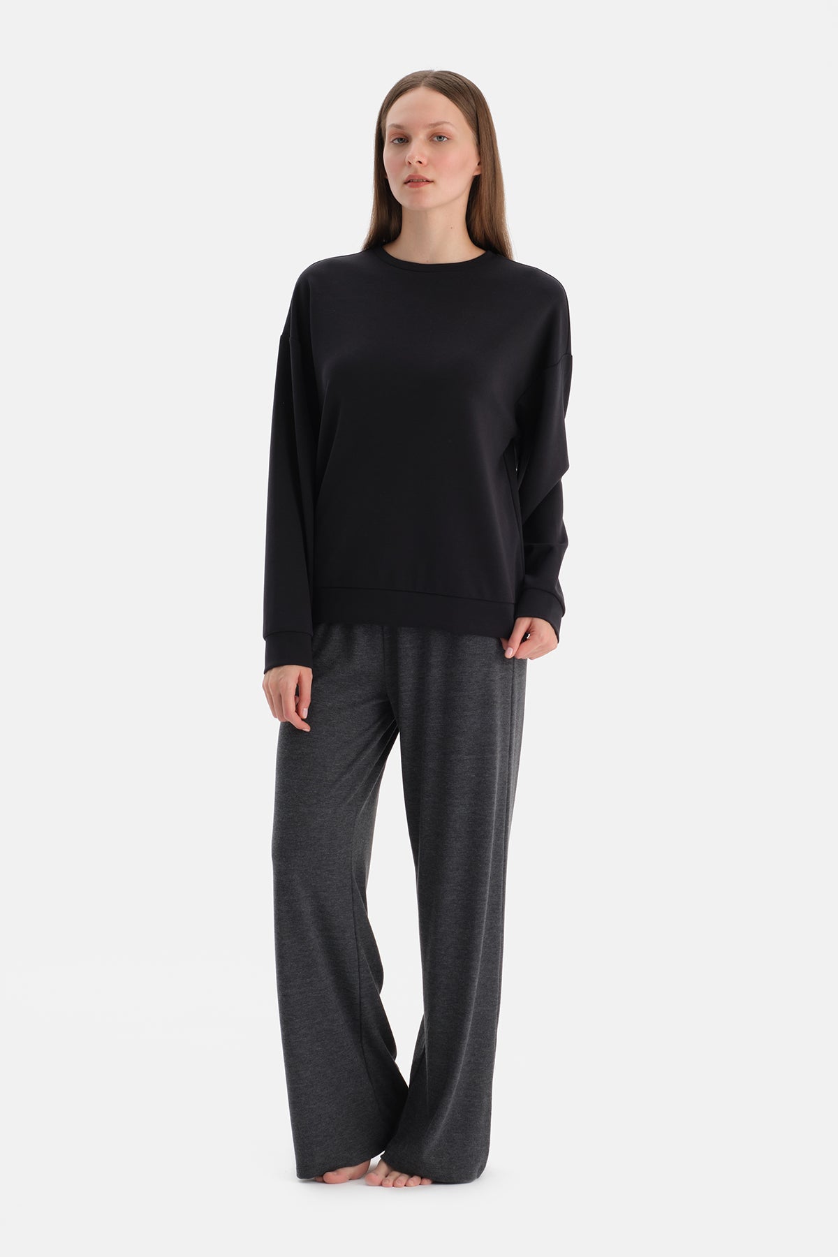 Siyah Basic Modal Sweatshirt