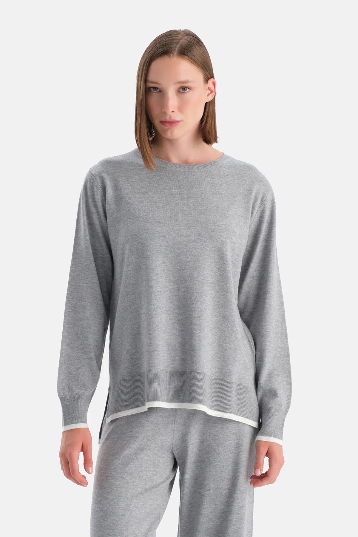 Gri Melanj Travel Biye Detaylı Sweathsirt