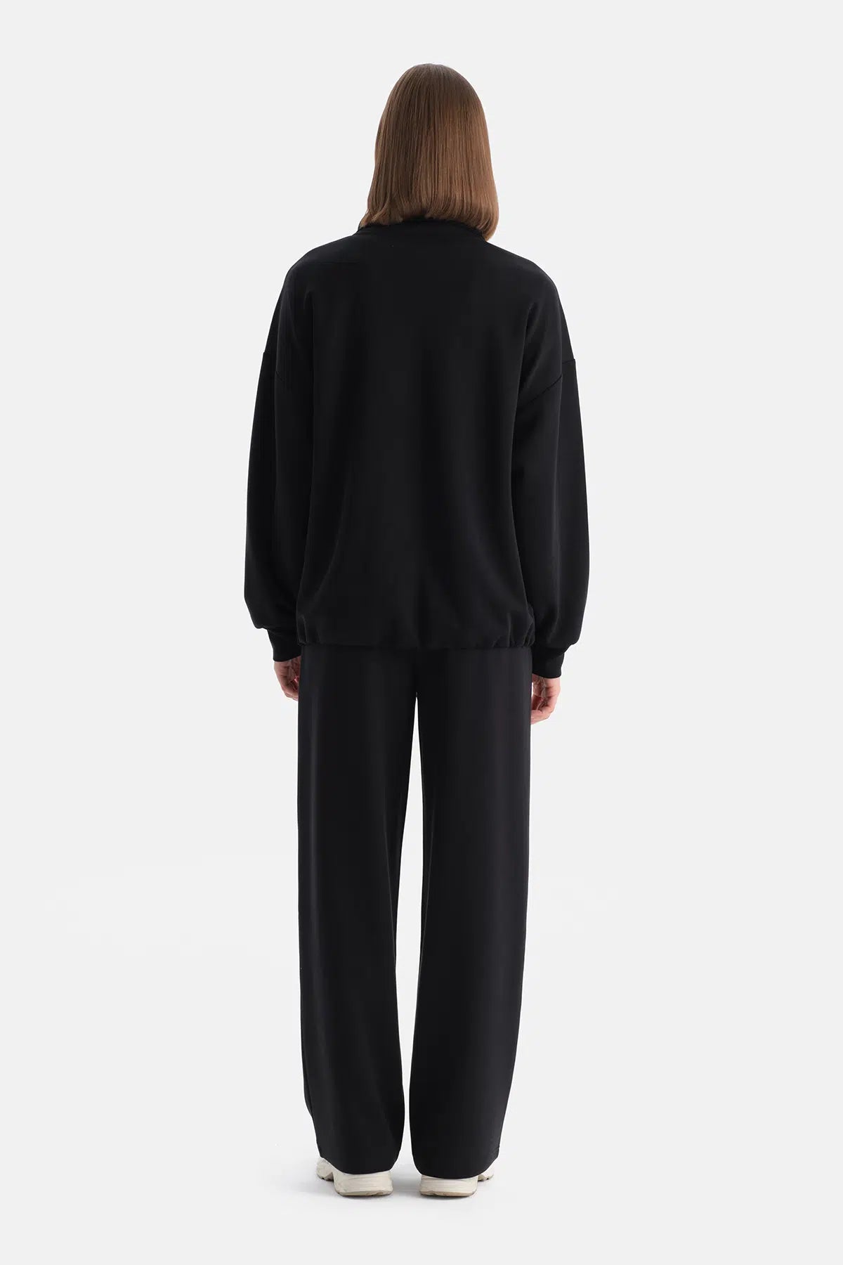 Siyah Kadın Yarım Fermuarlı Modal Sweatshırt