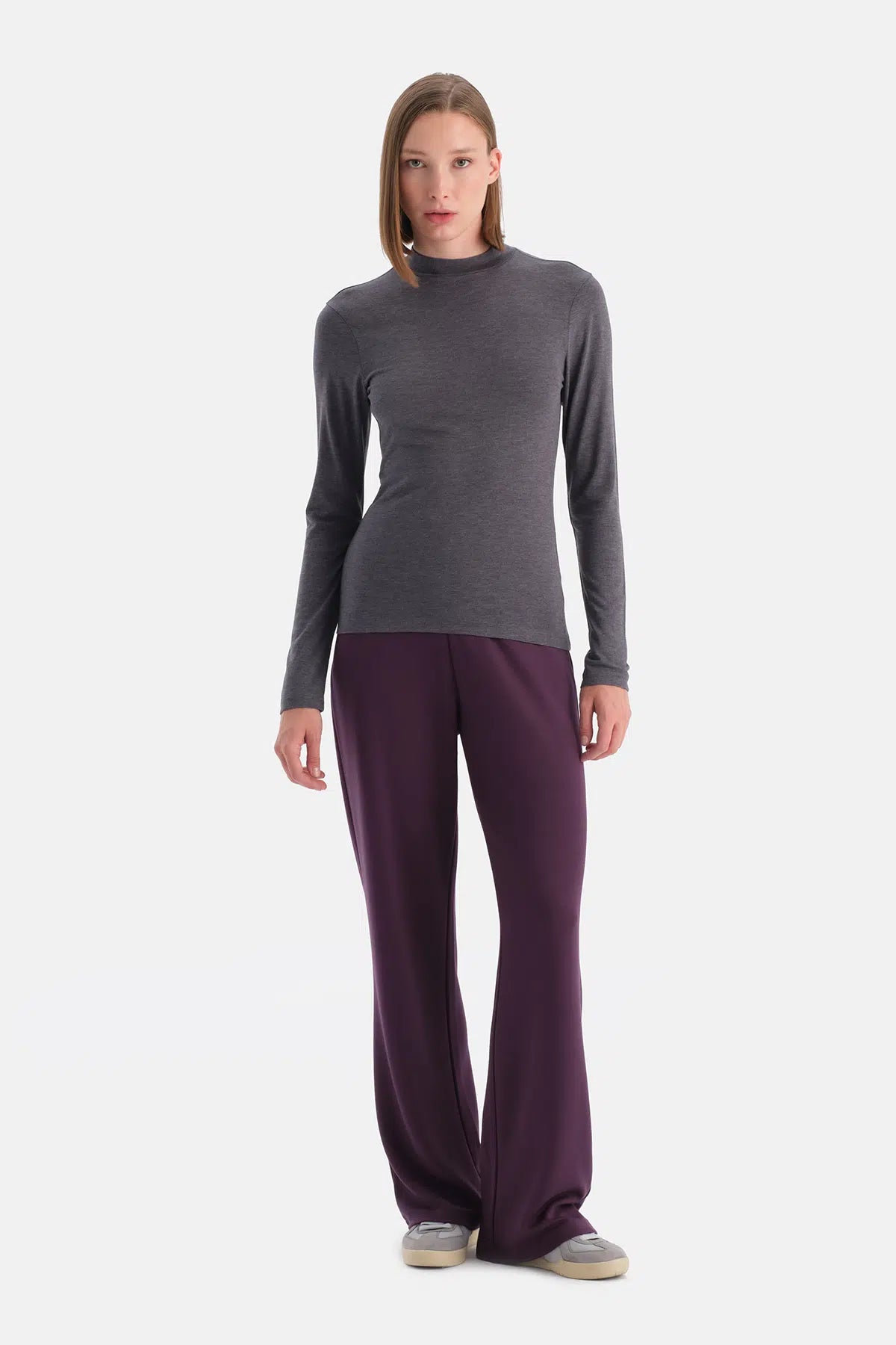 Antrasit Melanj Travel Balıkçı Yaka Uzun Kollu Bluz