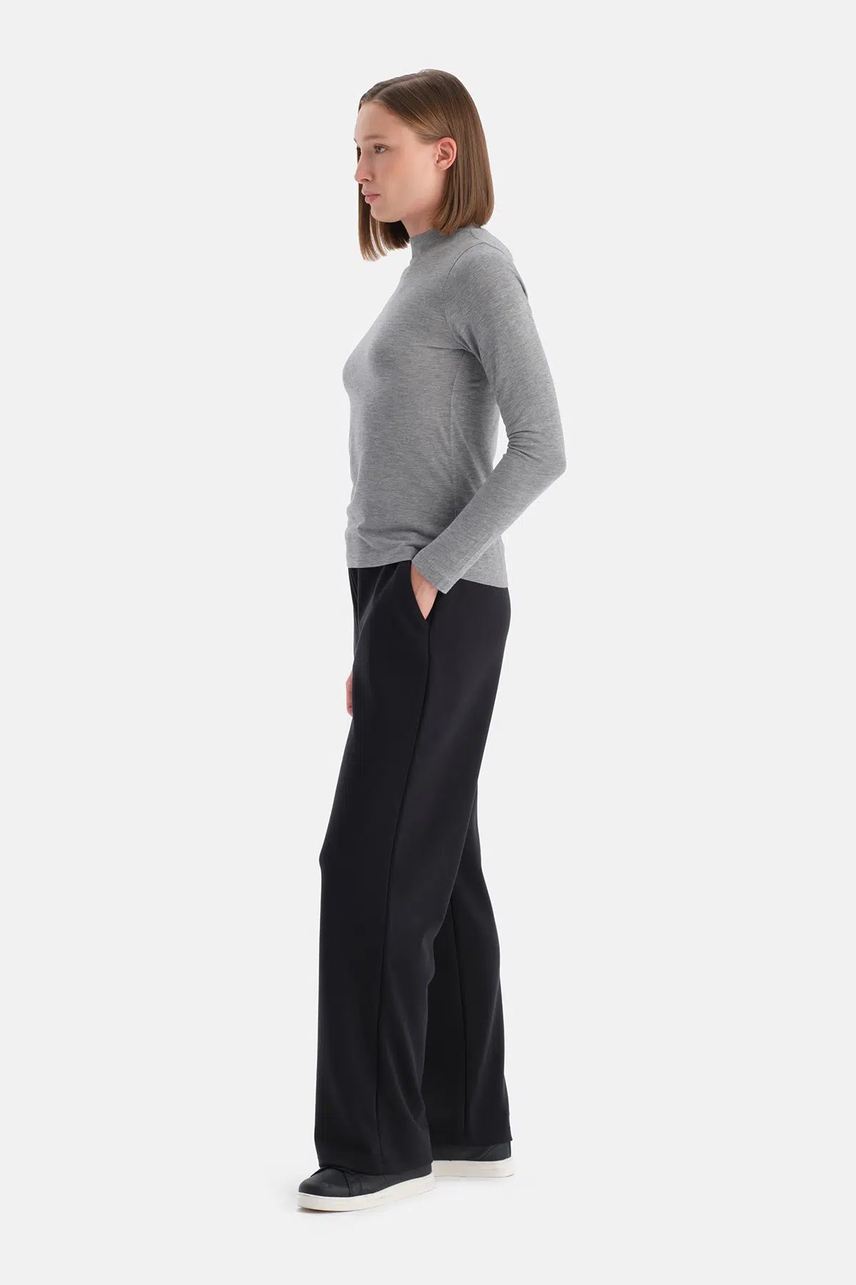 Gri Melanj Travel Balıkçı Yaka Uzun Kollu Bluz