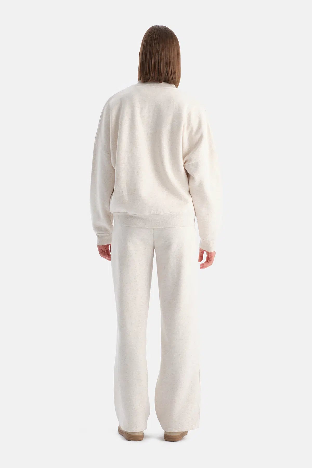 Ekru Melanj Travel Fermuarlı Üç İplik Sweathsirt