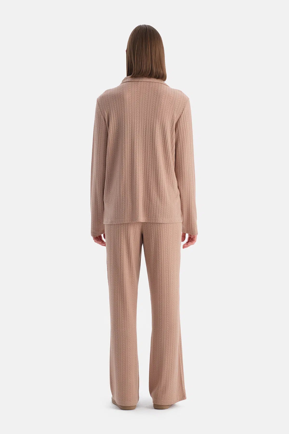 Bej Örgü Detaylı Pantolon